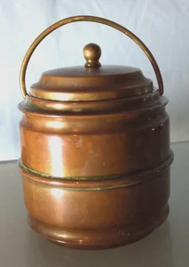 VINTAGE ANTIQUE? COPPER TOBACCO JAR WITH LID STORAGE CONTAINER BRASS DETAILS - Picture 1 of 20