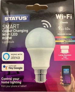 STATUS Dimmable Smart Bulb Wifi Colour Changing Alexa Google 9w = 60w LED B22 - Picture 1 of 4