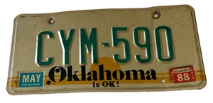 Vtg 1988 License Plate Oklahoma May CYM-590 Man Cave Collectible - Picture 1 of 2