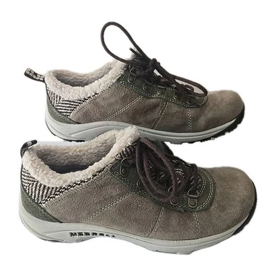 Merrell Kamori Chill Hiking Shoes Women’s 8.5 Olive Green Suede Faux Fur Outdoor - Image 1 of 4