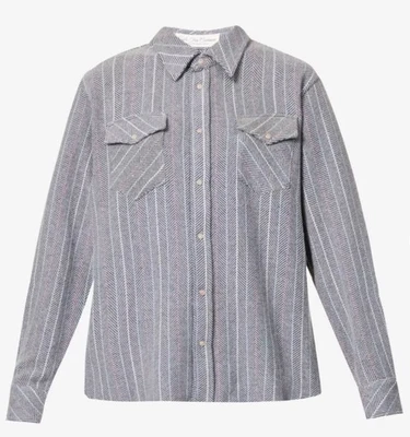 $2490 God's True Cashmere Grey Herringbone Rose Quartz Buttons 100% Cashmere Med - Image 1 of 4