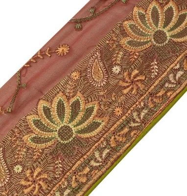 Vintage Sari Border Indian Craft Trim Embroidered Floral Maroon Ribbon Lace - Image 1 of 4
