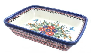 Blue Rose Polish Pottery Floral Butterfly Large Deep Baker - Picture 1 of 1