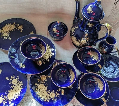 Kaffeeservice Bareuther Waldsassen Echt Cobalt, Goldverzierungen - Bild 1 von 4