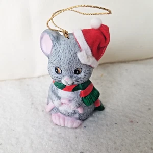 Vintage Maus Glocken Biskuit Porzellan Weihnachten grau grün rot Schal - Bild 1 von 8