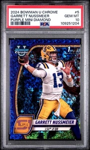 2024 Bowman University Chrome Garrett Nussmeier Purple Mini Diamond /375 PSA 10 - Picture 1 of 2