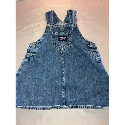 Vintage OshKosh Bgosh Denim Jean Button Front Dress Overalls Girls Kids 24M - Image 1 of 4