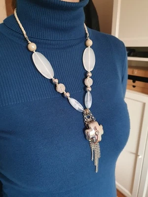 Biba Halskette ca.65cm /silber türkis weiß/ mit Swarowski Kristall / Top Zustand - Bild 1 von 4