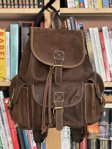 Hand Made Leather Backpack Vintage Style Nubuck Hardly Used Unisex - Picture 1 of 15