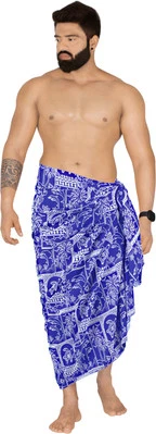LA LEELA Men's Bath Trunk Aloha Sarong Wraps Pareo One Size Lapis Floral - Image 1 of 3