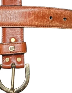 Etienne Aigner Brown Cowhide Leather Belt Women's Size 38" Gold Hardware VTG - Picture 1 of 12