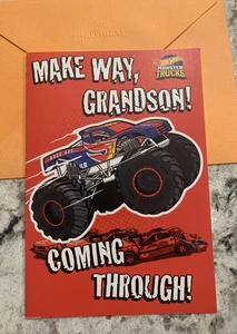 Birthday Hot Wheels Monster Trucks GRANDSON 5”x7” Hallmark Greeting Card - Picture 1 of 7