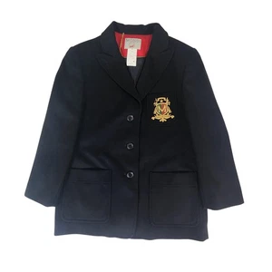 Vintage Mondi Blazer Jacket Womens 38 Black Wool Cashmere Embroidered Crest 90s - Picture 1 of 16