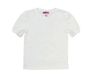 Aqua Ribbed Knit Big Girls Large Puffed Short Sleeve Solid Color Top NWT White - Picture 1 of 1