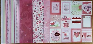 12x12 Scrapbook paper Valentines 5pc SS Hearts Swirl Stripes Cards Craft journal - Picture 1 of 6