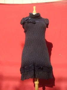 Neu Rinascimento dunkelblau Acryl Wolle Damen Pullover Kurzarm Kleid S Italy - Bild 1 von 12