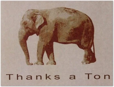 Thank A Ton Elephant Thank You Cards-Blank Inside-5.5"x4.25"-12 or 24 Packs - Image 1 of 4
