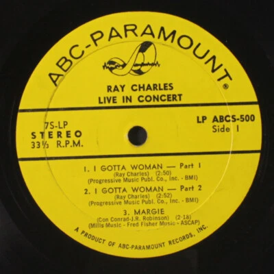 RAY CHARLES: live in concert ep ABC-Paramount 7" Single 45 RPM - Image 1 of 2