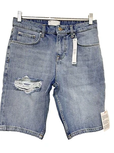 NWT Asos Design Men's Slim Denim Shorts 28 Distressed W/ Rips Light Wash Blue - Picture 1 of 7