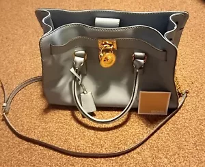 MICHAEL KORS HAMILTON LIGHT PALE BLUE SAFFIANO LEATHER SATCHEL KEY LOCK FOB - Picture 1 of 20