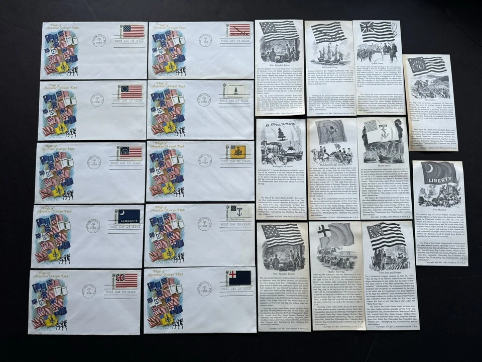 US 1968 FDC Set +Historical Flags #1345-54 +10 multi-Color Cachets +11 Cards - Image 1 of 1