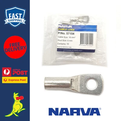 Narva Cable Lug 6 B&S / 6AWG / 16MM² Cable Lugs fits 6mm Stud 57154 x 10 — 第 1/4 张图片