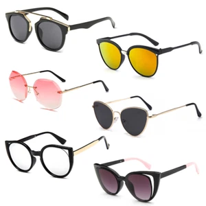 Sunglasses Sunnies Mirror Cat eye Rimless Black Silver Pink Rose Gold - Picture 1 of 25