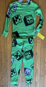 Minecraft NEW 2 Pc. Green Black Gray Pajamas Sz 4 Long Sleeve Poly Bld NWT (W) - Picture 1 of 6