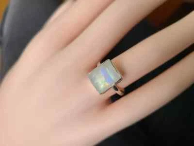 Arcobaleno Pietra Di Luna Gemma Argento Sterling 925 Argento Artigianale Anello - Immagine 1 di 4