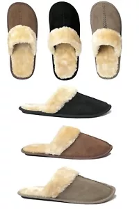 New Men's Class Suede House Slipper Faux Fur Rubber Sole Warm & Comfortable-0290 - Picture 1 of 14