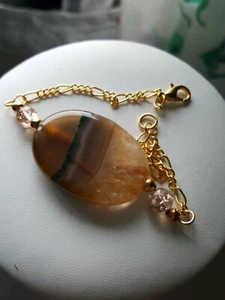 Armband 55 kt orange/braun gestreift Achat vergoldet mit Crackle Glasperlen - Bild 1 von 5