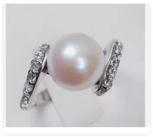 Genuine Natural white Akoya cultured pearl ring AAA Grade Size:7 8 9 - Picture 1 of 6