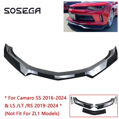 Glossy Black For Chevy Camaro丨SS LS LT RS 2016-24 Front Bumper Lip Splitters Kit - Image 1 of 4