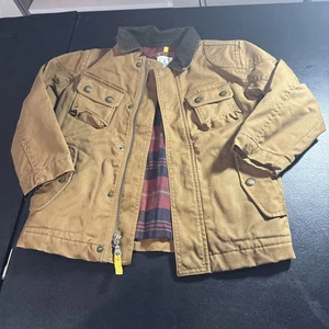 Lands' End Canvas Jacket Flannel Lined Tan Corduroy Trim Pockets Boy's Small 4 - Picture 1 of 4
