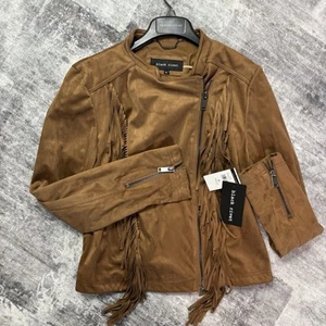 Cropped Moto Fringe Jacket Brown Faux Suede Women’s Size XL Black Rivet NWT - Picture 1 of 10