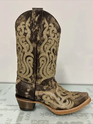 Corral T0212 Brown Leather  Western Boots Teens Sz 2.5,New. - Image 1 of 4