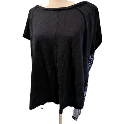 Talbots Women's Size 1x Navy Tunic Shirt Top Linen Floral Flutter Sleeve T-Shirt - Image 1 of 4