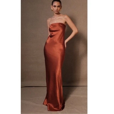 Maxi Vestido Malhki Claudette Sin Tirantes Satén Elastizado Sin Mangas Formal Terracota XXXL Foto 1 de 4