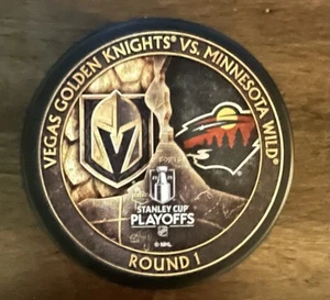 💛 ⚔️Vegas Golden Knights vs MN Wild Round 1 puck 2025 Playoffs - Picture 1 of 1