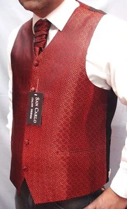  MEN`S BURGUNDY GEOMETRIC WEDDING WAISTCOAT SET - Picture 1 of 6