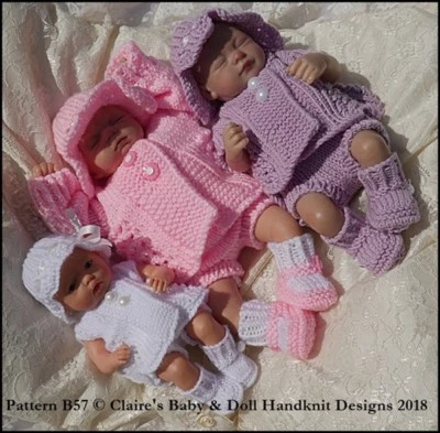 CLAIRE'S BABY & DOLL HANDKNIT DESIGNS BABYDOLL HANDKNIT DESIGNS KNITTING PATTERN SUMMER PRAM SET 8-13" DOLL