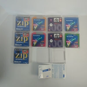 iOmega Zip Disk 100mb 5 New 4 Used With Storage Case Spring Loaded Pop Up READ - Photo 1/6