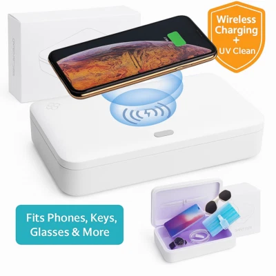 Cargador inalámbrico y esterilizador UV - Multifuncional [Desinfecta tu teléfono celular] Foto 1 de 4