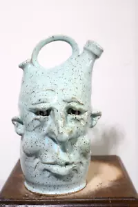 tim whitten face jug , pottery, folk art 10'' x7 '' - Picture 1 of 12