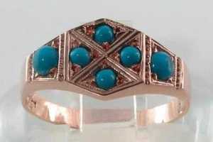 9K 9K ROSE PINK GOLD PERSIAN TURQUOISE ART DECO CLUSTER RING FREE RESIZE - Picture 1 of 6