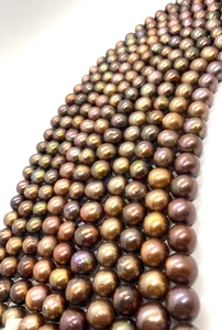 Large 12mm Fresh Water Round Pearls Espresso Color 16in Strands - Picture 1 of 2