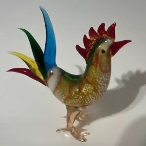 Vintage Murano Style Art Hand Blown Glass Rooster Figurine - Picture 1 of 7