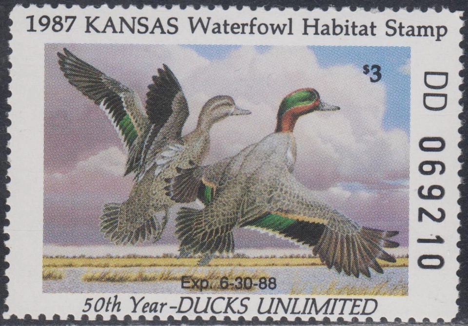 USA Kansas  MNH Waterfowl 1987 Jaffe KS1 Value $ 12.00 - Image 1 of 1