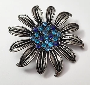 Broche prendedor flor estrás azul floral tono peltre verano colores caribeños - Imagen 1 de 9