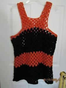 Handmade orange and black vest tank top - Picture 1 of 4